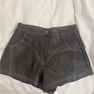 Womens Black Faux Leather High-Waist Shorts with Contrast Stitching